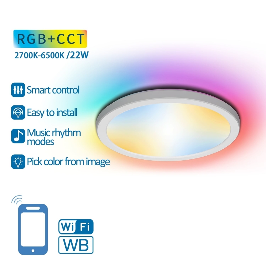 Aigostar - LED RGBW himmennettävä kattovalaisin LED/22W/230V 2700-6500K Wi-Fi