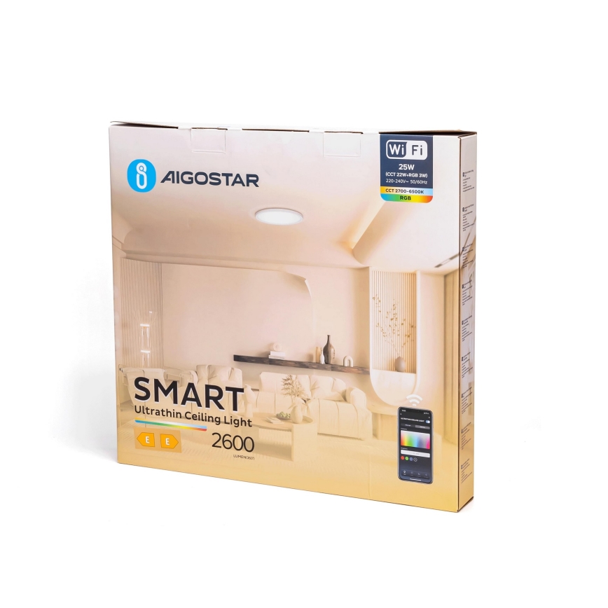 Aigostar - LED RGBW himmennettävä kattovalaisin LED/25W/230V 2700-6500K Wi-Fi