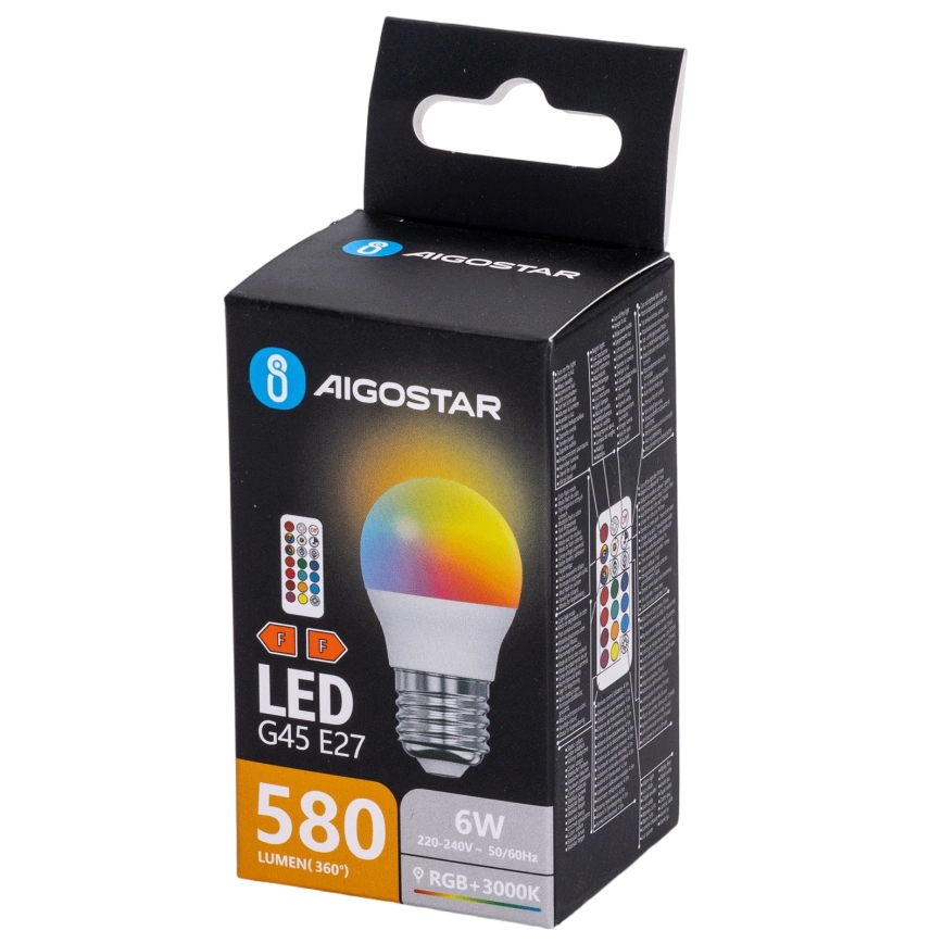 Aigostar - himmennettävä LED RGBW-lamppu G45 E27/6W/230V 3000K + kaukosäädin