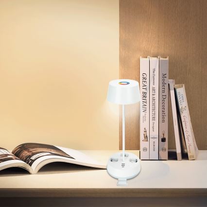 Aigostar - LED RGBW himmennettävä pöytälamppu pistorasioilla ja USB-portilla LED/4,6W/230V 3000/4000/6500K valkoinen