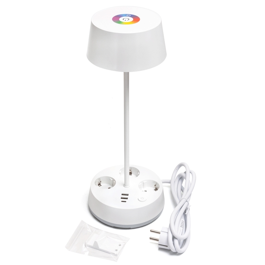 Aigostar - LED RGBW himmennettävä pöytälamppu pistorasioilla ja USB-portilla LED/4,6W/230V 3000/4000/6500K valkoinen
