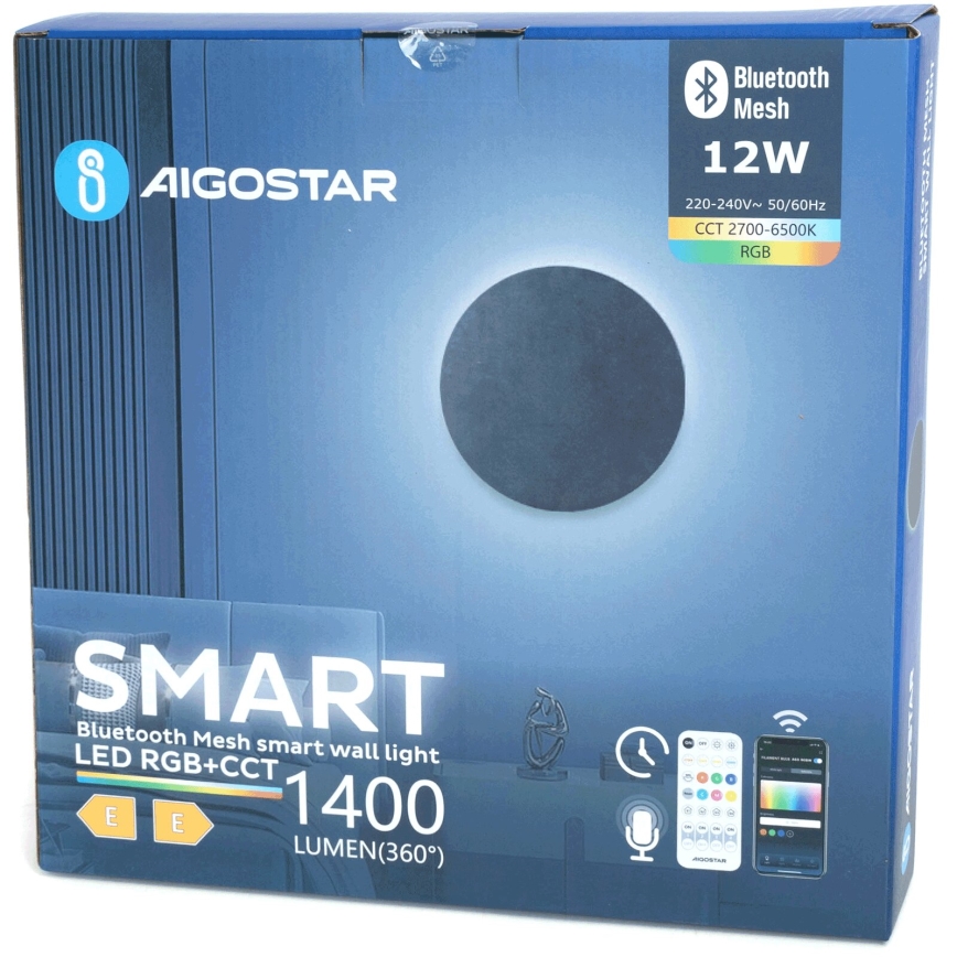 Aigostar - LED RGBW Himmennettävä seinävalaisin MESH Älykäs LED/12W/230V 2700-6500K musta + kauko-ohjaus