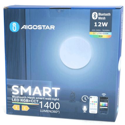 Aigostar - LED RGBW Himmennettävä seinävalaisin MESH Älykäs LED/12W/230V 2700-6500K valkoinen + kauko-ohjaus