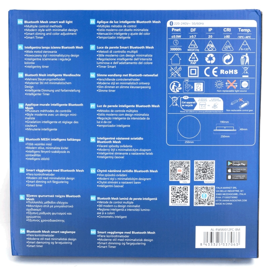Aigostar - LED RGBW Himmennettävä seinävalaisin MESH Älykäs LED/12W/230V 2700-6500K valkoinen + kauko-ohjaus