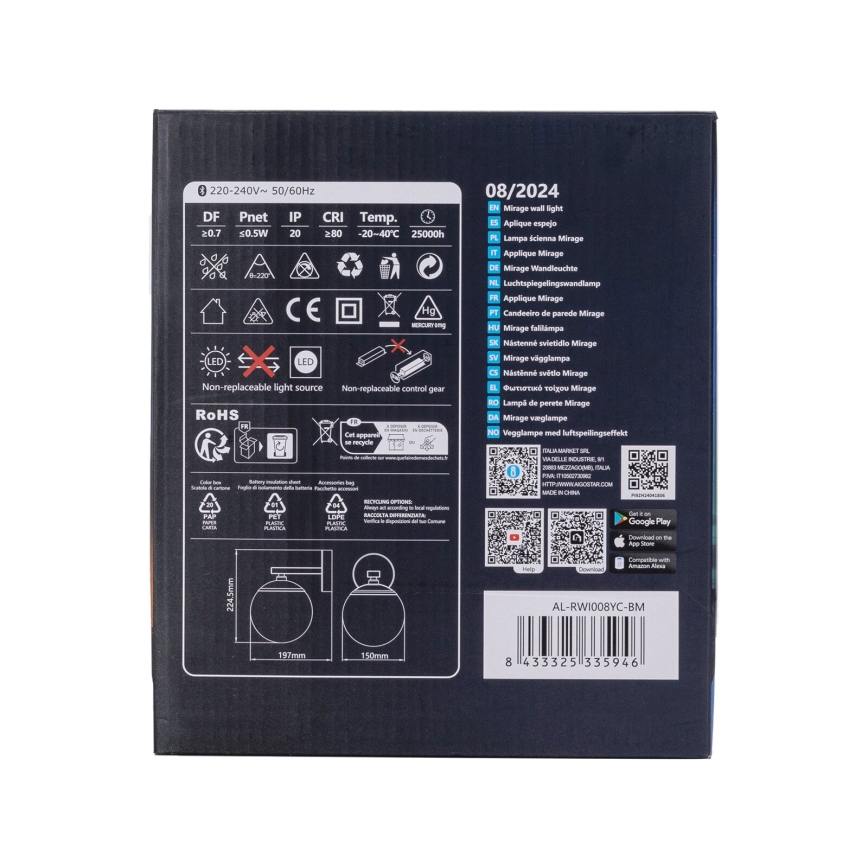 Aigostar - LED RGBW Himmennettävä seinävalaisin MESH Älykäs LED/8W/230V + kauko-ohjaus