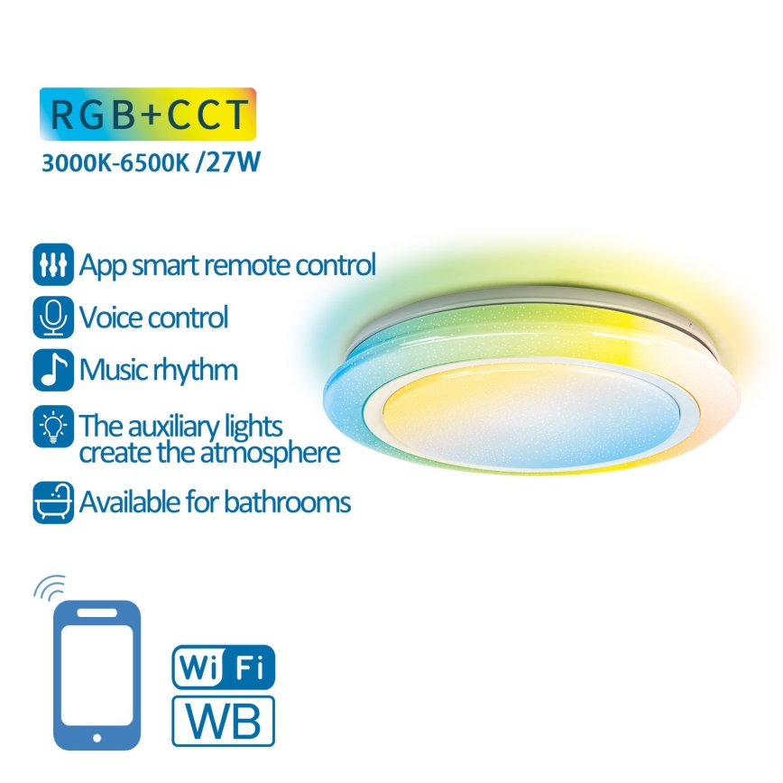 Aigostar - LED RGBW himmennettävä kylpyhuonevalaisin LED/27W/230V 40 cm Wi-Fi IP44