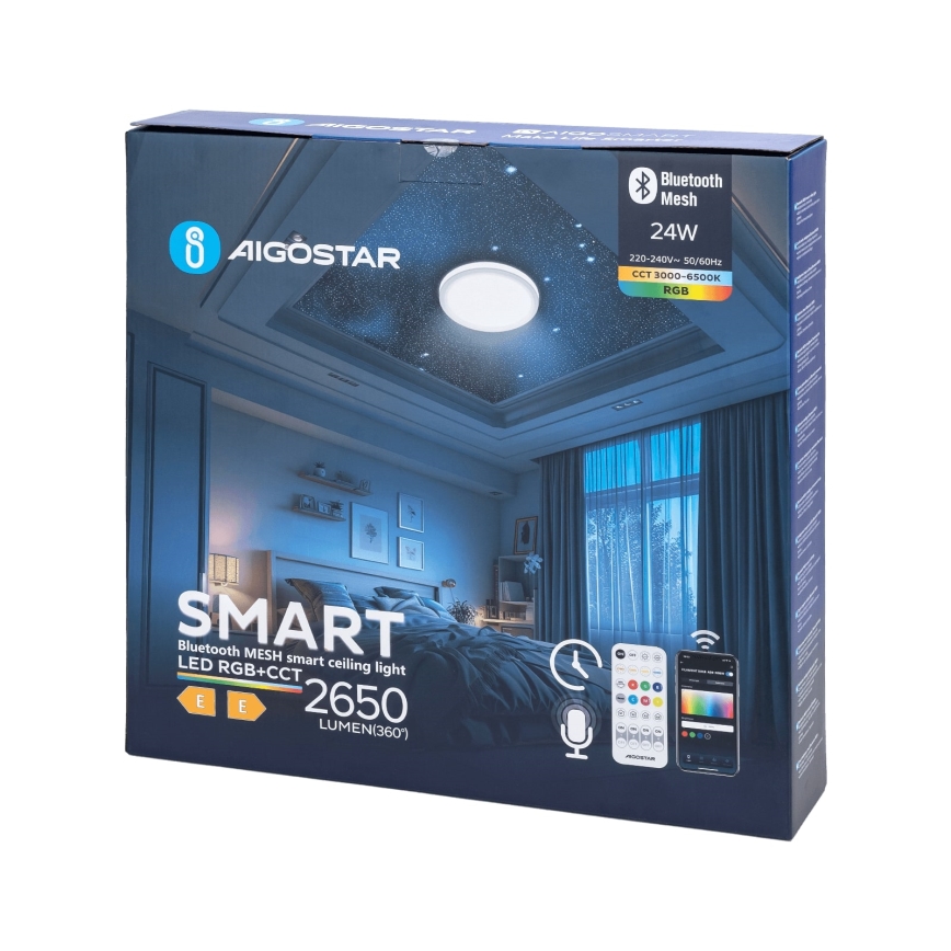 Aigostar - LED RGBW himmennettävä kylpyhuoneen kattovalaisin MESH Smart LED/24W/230V 3000-6500K IP44 + kaukosäädin
