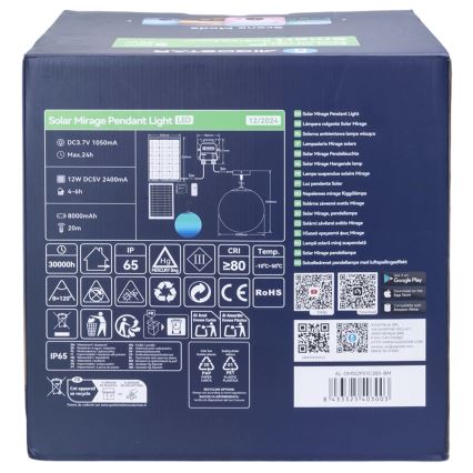 Aigostar - LED RGBW himmennettävä aurinkolyhty MESH LED/5W/3,7V 8000 mAh 2700K-6500K IP65 halkaisija 30 cm