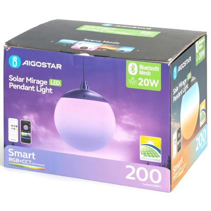 Aigostar - LED RGBW himmennettävä aurinkokäyttöinen kattovalaisin MESH LED/20W/3,7V 4000 mAh 2700K-6500K IP65 halkaisija 15 cm