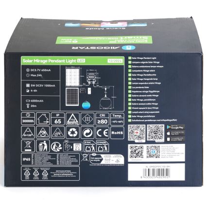 Aigostar - LED RGBW himmennettävä aurinkokäyttöinen kattovalaisin MESH LED/20W/3,7V 4000 mAh 2700K-6500K IP65 halkaisija 15 cm