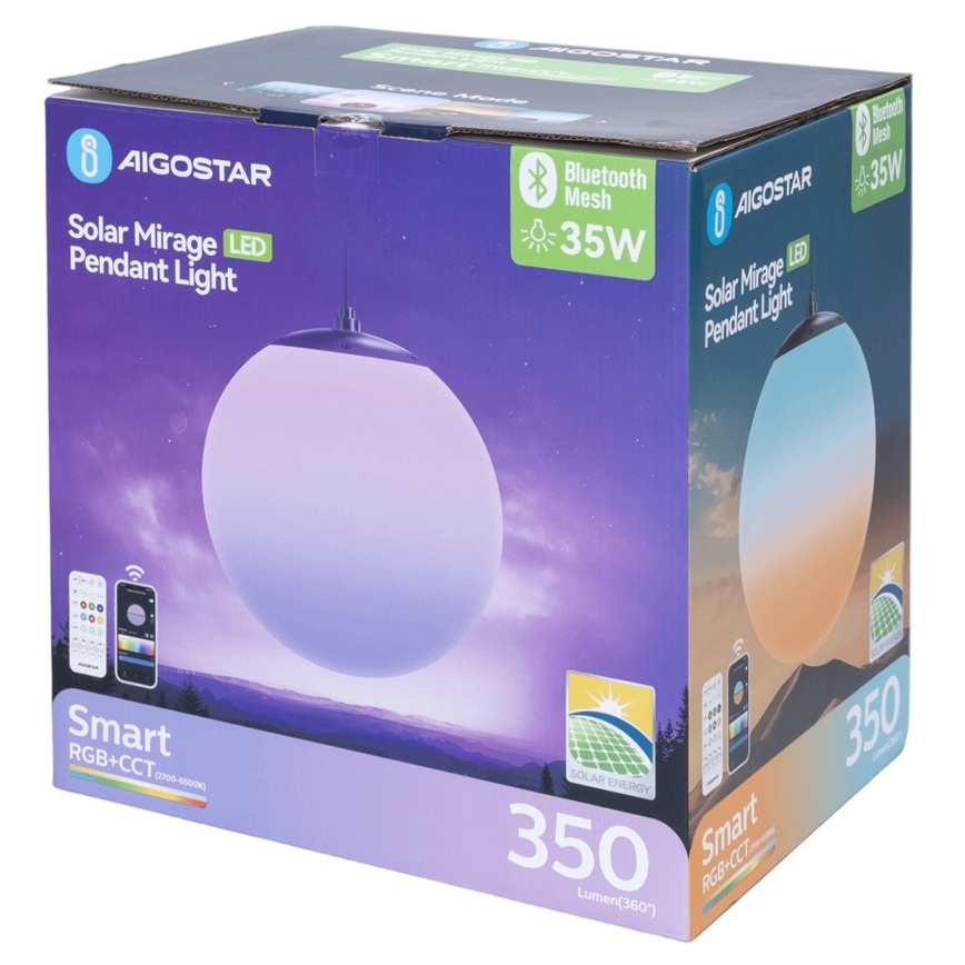 Aigostar - LED RGBW Himmennettävä aurinkokennolla toimiva kattokruunu MESH LED/5W/3,7V 8000 mAh 2700K-6500K IP65 halkaisija 30 cm