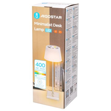 Aigostar - LED RGBW ulkokäyttöön himmennettävä ladattava pöytävalaisin LED/4W/5V 3600mAh valkoinen/matattu kromi IP54
