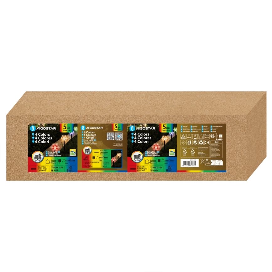 Aigostar - LED RGBY aurinkokennolla toimiva joulukoristevalaisin 5xLED/1,2V/8 toimintoa 1m IP65 800mAh lumihiutaleet