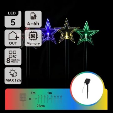 Aigostar - LED RGBY Aurinkokennolla toimiva joulukoristevalo 5xLED/1,2V/8 toimintoa 1m IP65 800mAh tähdet