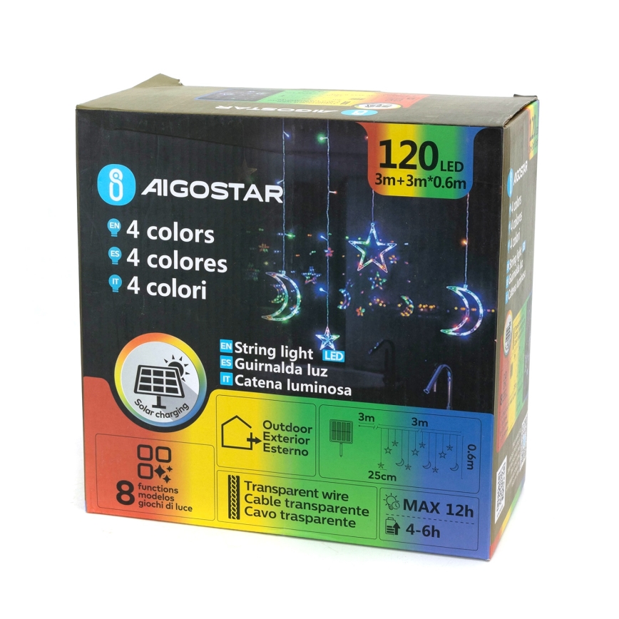 Aigostar - Aurinkokennolla toimiva LED-jouluvalosarja 120xLED/8 toimintoa 3x0,6 m 500 mAh IP65 monivärinen