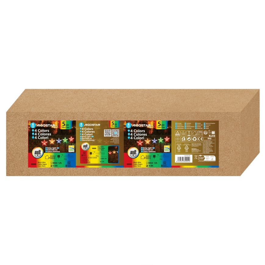 Aigostar - LED RGBY aurinkokennolla toimiva joulukoristevalaisin 5xLED/1,2V/8 toimintoa 1m IP65 800mAh tähdet