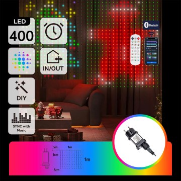 Aigostar - LED RGBY koristevalosarja 400 LED, 1 x 1 m, IP44 + kaukosäädin