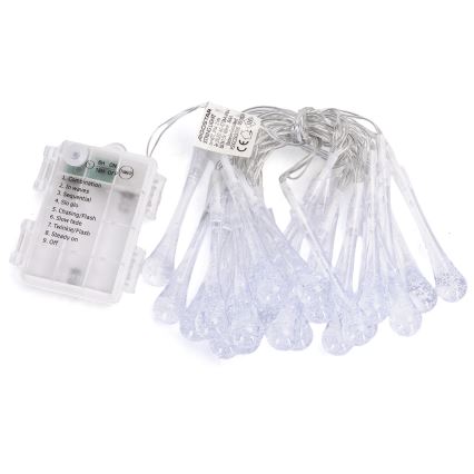 Aigostar - LED-ulkokäyttöinen joulukoristevalosarja, 25 LED, 8 toimintoa, 3×AA, 2,5 m, IP44, moniväriset pisarat