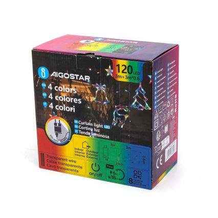 Aigostar - LED RGBY ulkokäyttöinen valosarja 120 LED / 8 toimintoa 3 x 0,6 m IP44 monivärinen + kaukosäädin