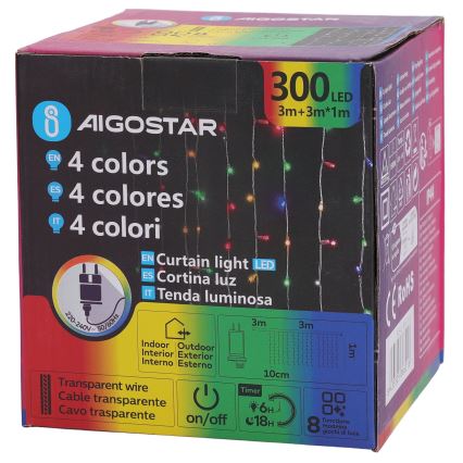 Aigostar - LED RGBY ulkovaloketju 300 LEDiä/8 toimintoa 3x1m IP44 + kaukosäädin