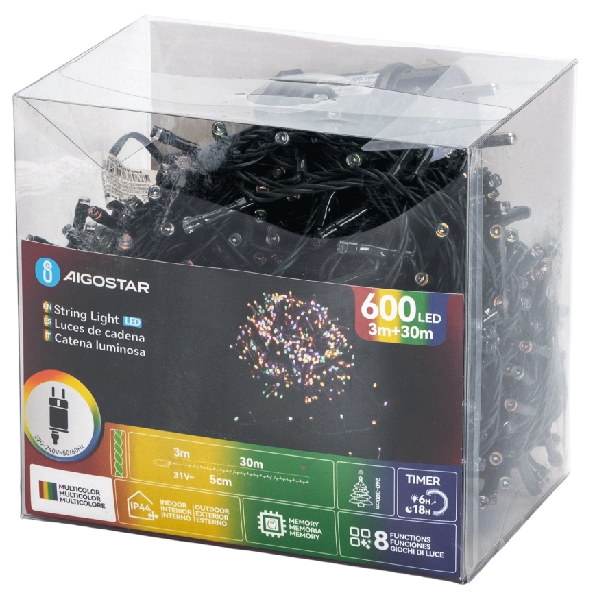 Aigostar - LED RGBY ulkokäyttöön soveltuva jouluvalosarja 600 LED/8 toimintoa 30 m IP44