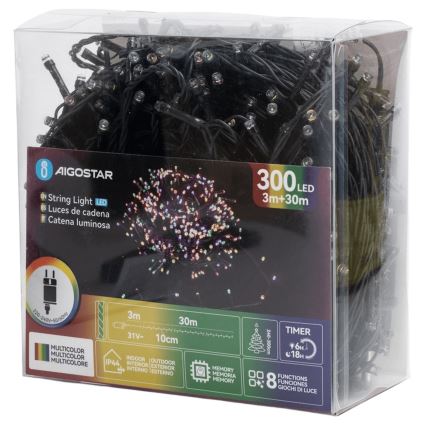 Aigostar - LED-ulkojouluvalosarja 300xLED 30 m IP44 monivärinen