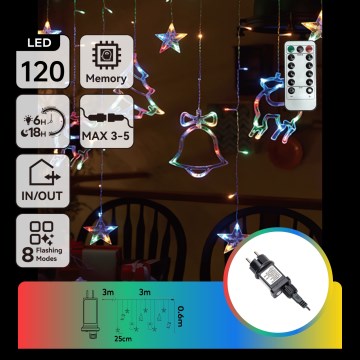 Aigostar - LED RGBY ulkokäyttöinen jouluvalosarja 120 LED/8 toimintoa 3x0,6 m IP44 monivärinen + kaukosäädin