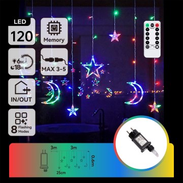 Aigostar - LED RGBY Ulkokäyttöön tarkoitettu joulukoristevalosarja 120xLED/8 toimintoa 3x0,6m IP44 monivärinen + kaukosäädin