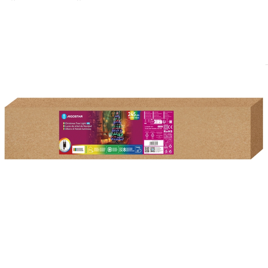Aigostar - LED-ulkojoulukuusi 245 LED/8 toimintoa 2,1 m IP44 monivärinen