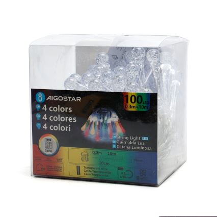 Aigostar - LED-ulkovalosarja 100xLED/8 toimintoa 3xAA 10m IP44 moniväriset pisarat