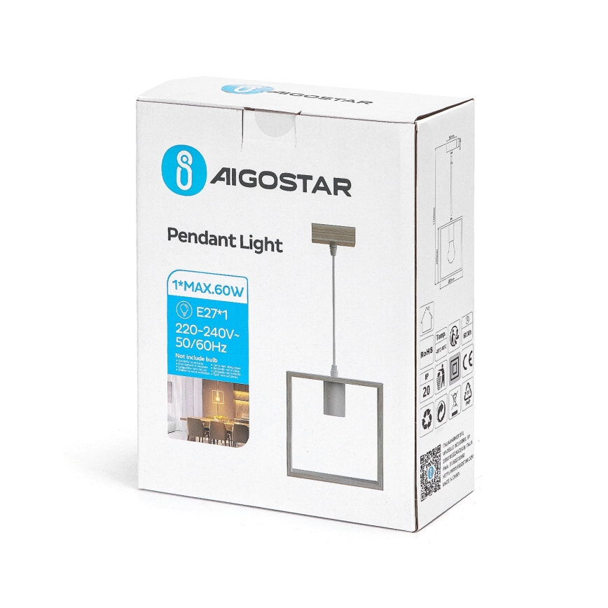 Aigostar - LED-riippuvalaisin johdolla, 1xE27/9W/230V, 2200K, mänty