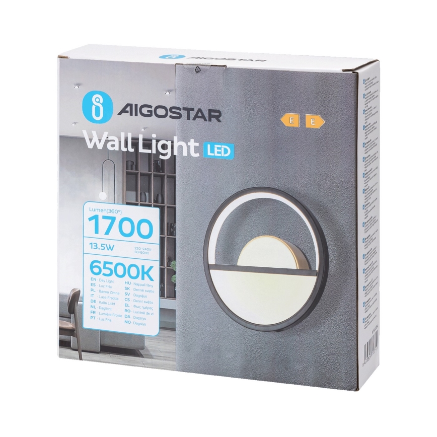 Aigostar - LED-seinävalaisin LED/13,5W/230V 6500K musta/kulta