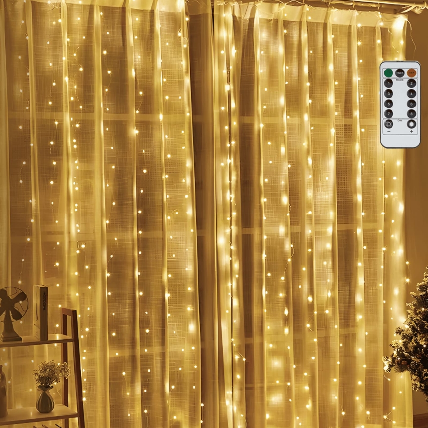 Aigostar - LED himmennettävä joulukoristesarja 300xLED/8 toimintoa USB 6x3m lämmin valkoinen + kaukosäädin