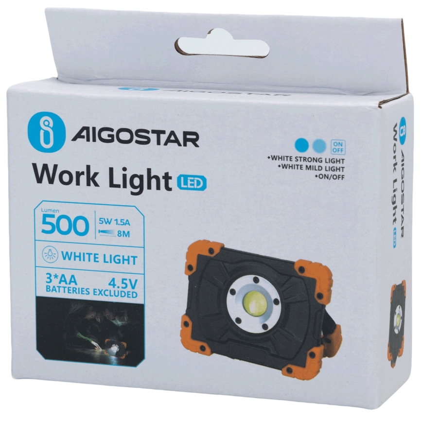 Aigostar - LED-työvalo LED/5W/3xAA 6500K IP44
