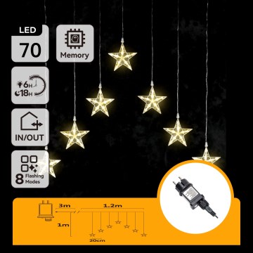 Aigostar - LED-ulkoiset joulukoristevalot 70xLED/230V 1,2x1m IP44 lämmin valkoinen tähdet