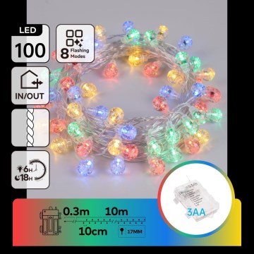 Aigostar - LED-ulkoiset jouluvalot 100xLED/8 toimintoa 3xAA 10,3m IP44 monivärinen