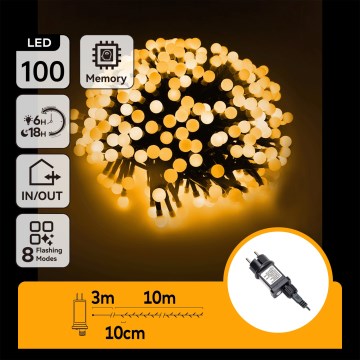 Aigostar - LED-ulkoiset koristevalot 100x LED/8 toimintoa 10 m IP44 lämmin valkoinen