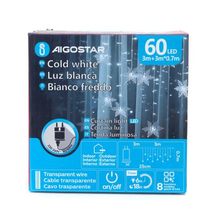 Aigostar - LED-ulkovalosarja 120 LED / 8 toimintoa 3×0,7 m IP44 kylmänvalkoinen + kaukosäädin