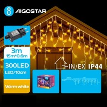 Aigostar - LED-ulkojouluketju 300xLED/8 toiminnot 18x0,6m IP44 lämpimänvalkoinen
