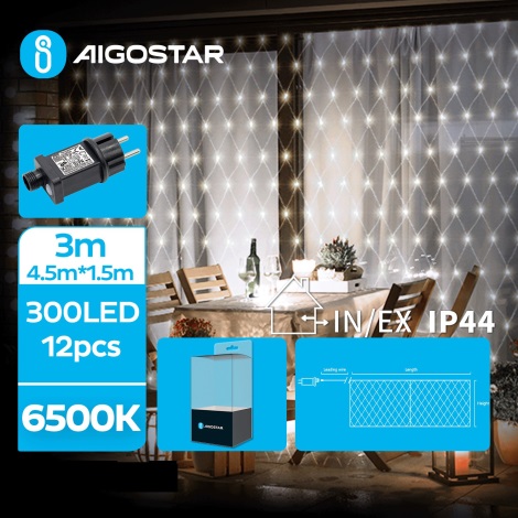 Aigostar- LED-ulkojouluketju 300xLED/8 toiminnot 7,5x1,5m IP44 kylmänvalkoinen