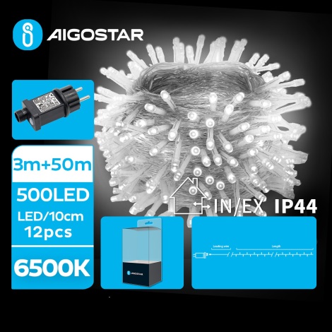 Aigostar - LED-ulkojouluketju 500xLED/8 toiminnot 53m IP44 kylmänvalkoinen