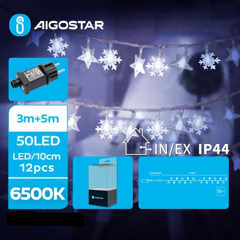 Aigostar - LED-ulkojouluketju 50xLED/8 toiminnot 8m IP44 kylmänvalkoinen
