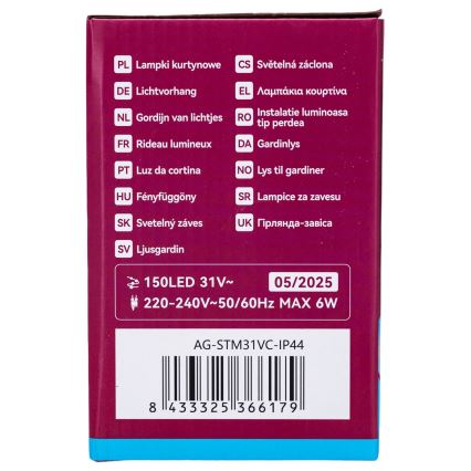 Aigostar - LED-ulkovalosarja 150xLED/6W/230V/8 toimintoa 1,5x1m IP44 kylmänvalkoinen + kaukosäädin