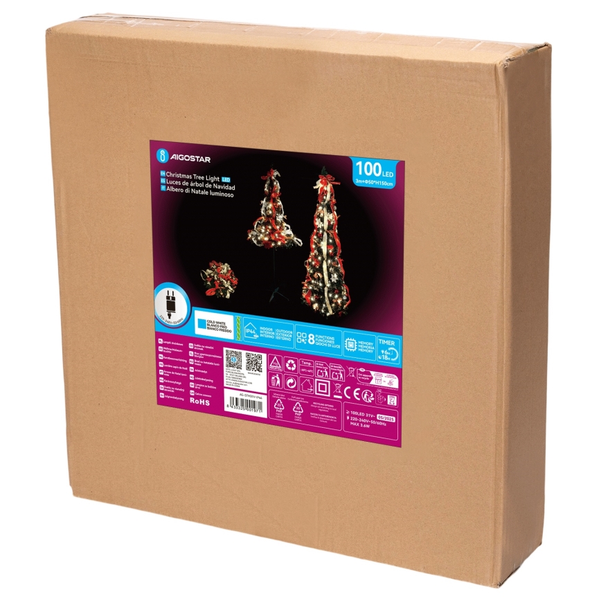 Aigostar - LED-ulkojoulukuusi 100xLED 1,5m IP44 punainen, kylmänvalkoinen