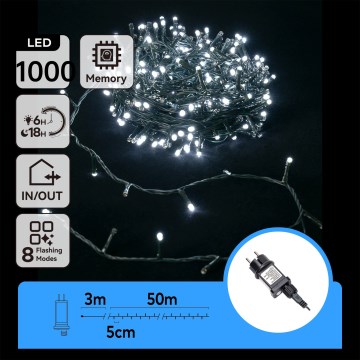 Aigostar - LED-ulkojouluvaloketju 1000xLED/8 toimintoa 53m IP44 kylmänvalkoinen
