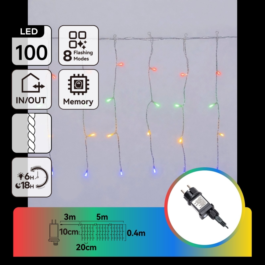 Aigostar - LED-ulkojouluvaloketju 100xLED/8 toimintoa 8x0,4m IP44 monivärinen