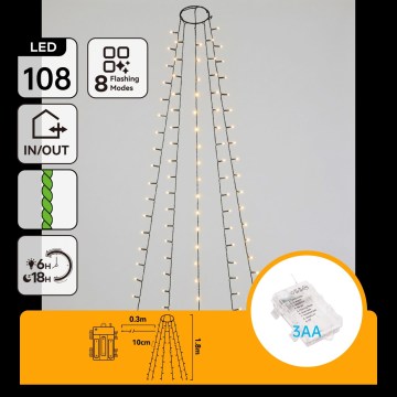Aigostar - LED Ulkojouluvaloketju 108xLED/8 toimintoa 3xAA 1,8m IP44 lämmin valkoinen