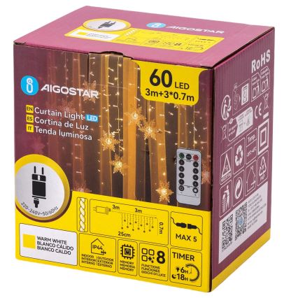 Aigostar - LED-ulkovaloketju 120 x LED / 8 toimintoa 3 x 0,7 m IP44 lämmin valkoinen + kaukosäädin