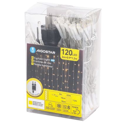 Aigostar - LED-ulkojouluvaloketju 120xLED/8 toimintoa 3,9x1,2m IP44 lämmin valkoinen