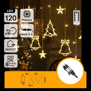 Aigostar - LED-ulkojouluvaloketju 120xLED/8 toimintoa 3x0,6m IP44 lämmin valkoinen + kaukosäädin